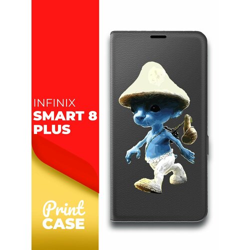 Чехол на Infinix Smart 8 Plus (Инфиникс Смарт 8+) черный книжка эко-кожа подставка отделением для карт и магнитами Book case, Miuko (принт) Шалушай чехол на infinix smart 8 plus инфиникс смарт 8 черный книжка эко кожа подставка отделение для карт и магнитами book case miuko принт котик дракон