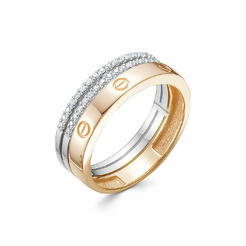 Кольцо ЛЕТО, комбинированное золото, 585 проба, бриллиант, размер 18, серебряный, золотой