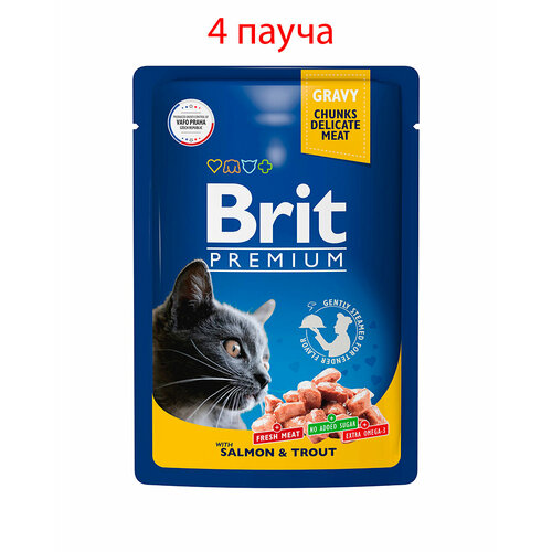 Пауч Brit Premium для взрослых кошек лосось и форель 85гр, 4шт