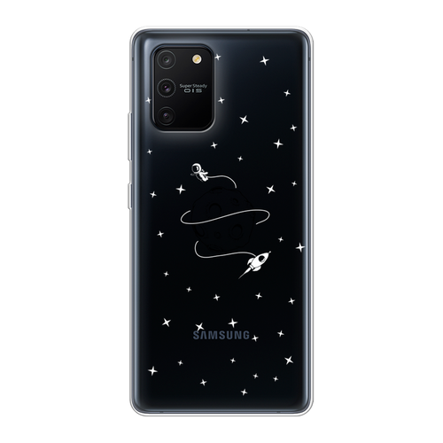 Силиконовый чехол на Samsung Galaxy S10 Lite/A91 / Самсунг S10 Lite/Самсунг A91 Полет вокруг луны, прозрачный матовый силиконовый чехол на samsung galaxy a91 самсунг a91 папоротник фон 2 черный