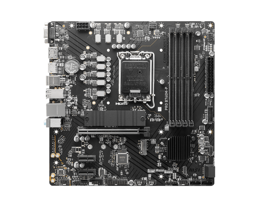 MSI Материнская плата Socket1700 MSI PRO B760M-P (iB760, 4xDDR5, M.2, SATA III, RAID, PCI-E, D-Sub, HDMI, DP, 1Гбит LAN, USB3.2, Type-C, mATX) (ret)