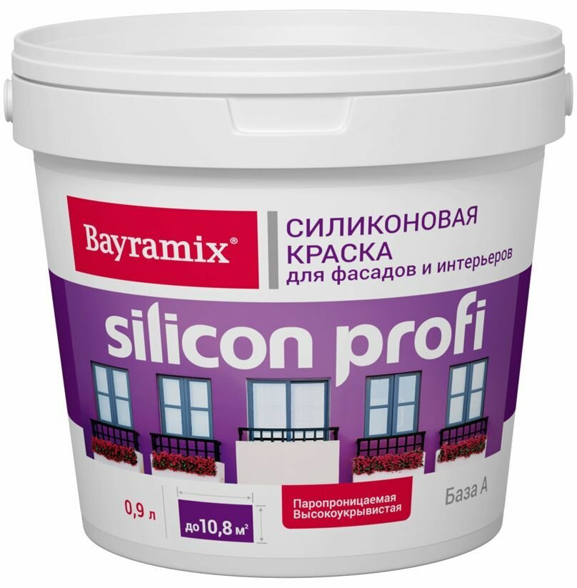 Байрамикс Силикон Профи база А краска в/д фасадная силиконовая (0,9л) / BAYRAMIX Silicon Profi base А белая краска в/д под колеровку для фасадов силик