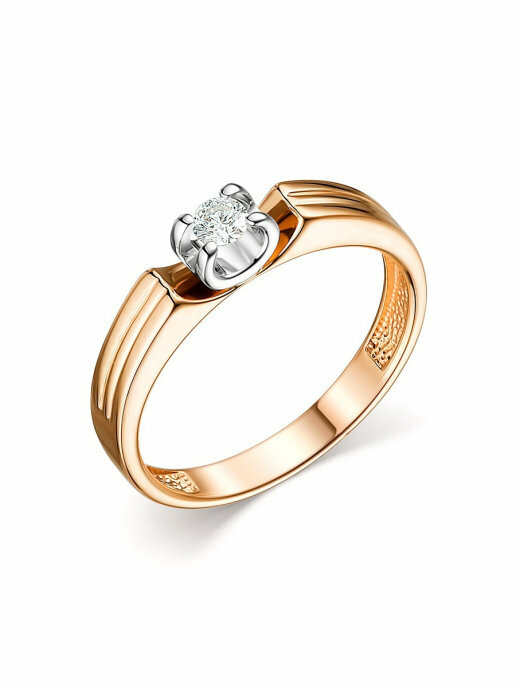 Кольцо с бриллиантом из красного и белого золота 585 пробы, 17.5 размер, Dewi.