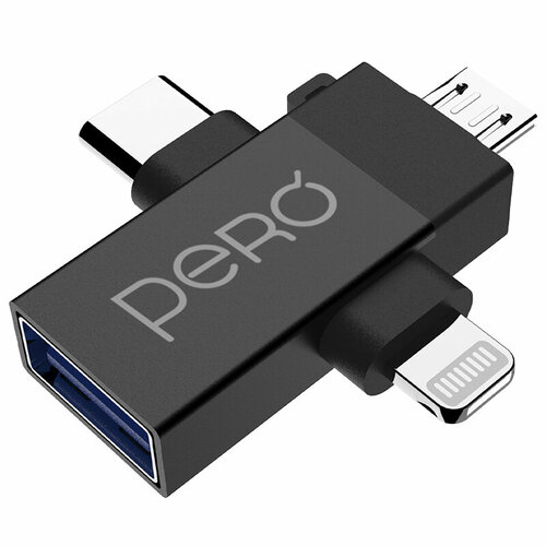 Аксессуар Pero AD14 OTG USB 3.0 - Lightning + USB-C + MicroUSB Black PRAD14BL аксессуар pero ad02 otg microusb usb 2 0 black prad02mubk