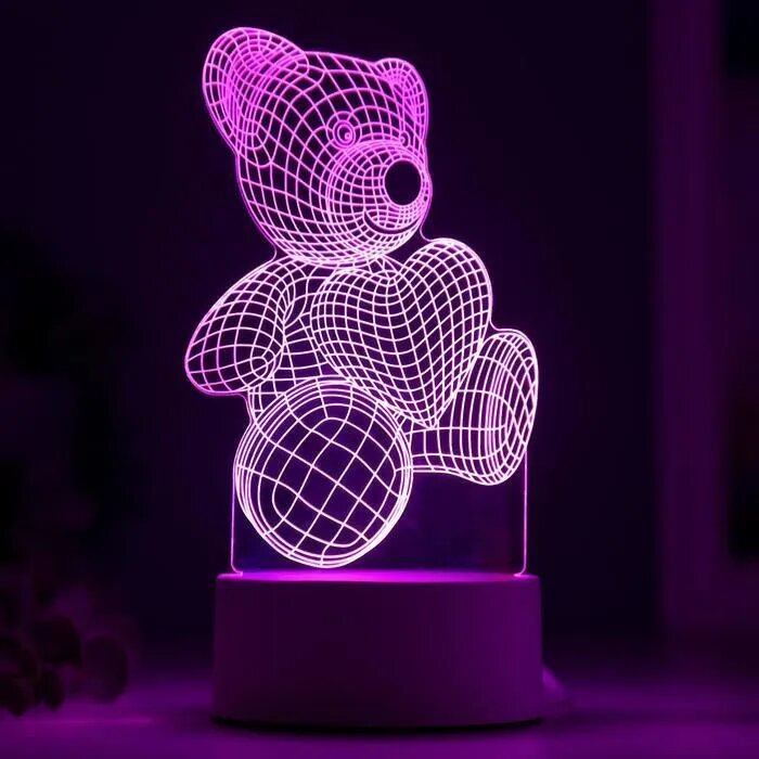 Ночник 3Д светодиодный "Мишка с сердцем" 7цветов - фотография № 4