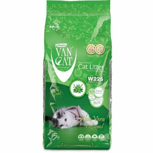 Van Cat Комкующийся наполнитель без пыли с ароматом Алоэ вера пакет (Aloe Vera) 15 кг 58032 (2 шт)