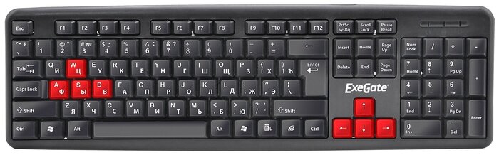 Клавиатура Exegate LY-403(USB) чёрная (красные игровые клавиши)