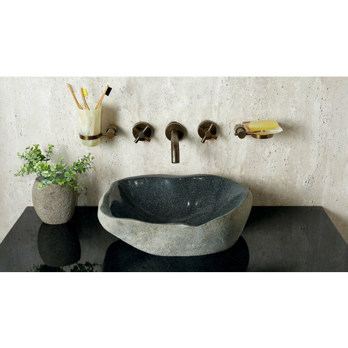 Гранитная раковина для ванной Sheerdecor Piedra 00504511386 из серого речного камня гранита