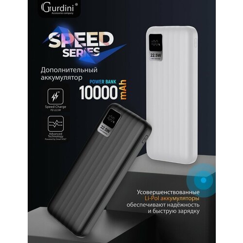Power Bank Внешний аккумулятор Speed Series LCD PD 20WQC 225W 10000mAh 2 USB Type C 1490₽