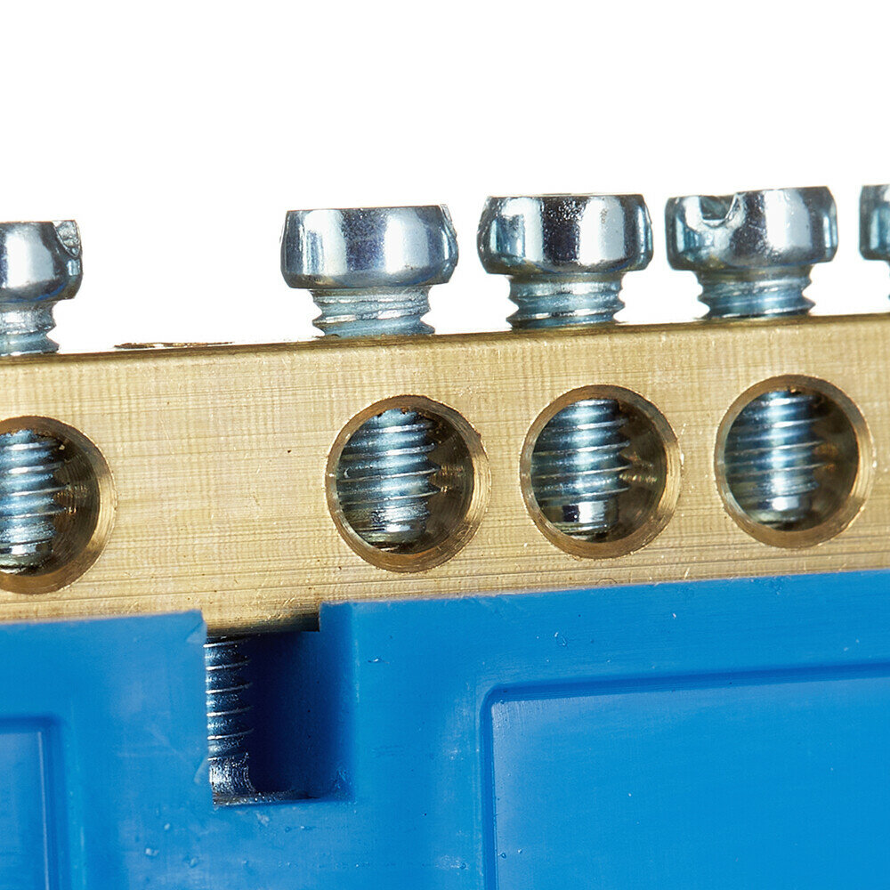 Шина 0 N (6х9мм) 10 отверстий латунь синий изолятор на DIN-рейку розничный стикер EKF PROxima