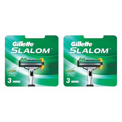Сменные кассеты для бритья Gillette Slalom , 3 штуки в упаковке, 2 упаковки. сменные кассеты для мужской бритвы gillette slalom с 2 лезвиями 5 шт