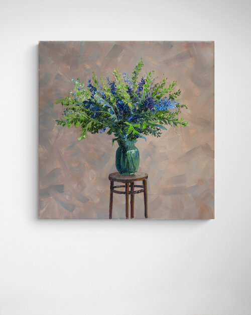 Картина маслом цветы на холсте Сирень в вазе , 30Х30