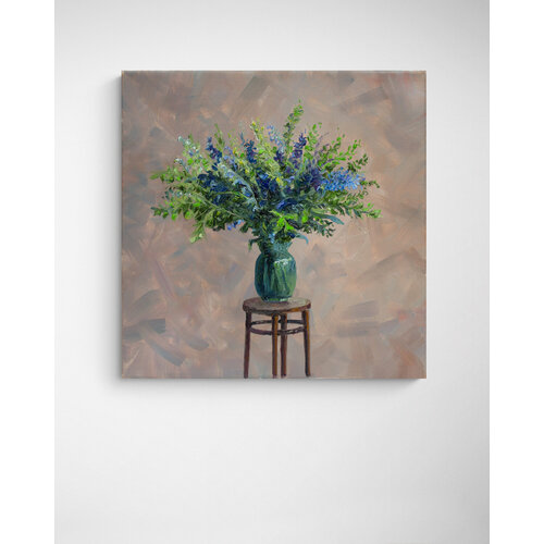 Картина маслом цветы на холсте Сирень в вазе , 30Х30