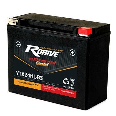 Аккумулятор RDrive eXtremal GOLD 21Ач обратная полярность YTX24HL-GEL