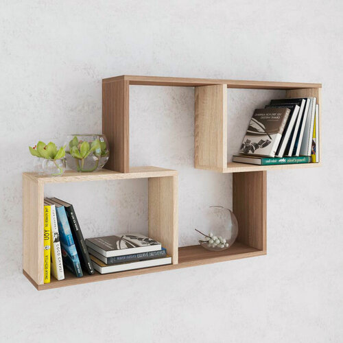 Изображение товара Книжная полка настенная для гостиной ПН-3 105,0х60,0х18,0 см, ясень шимо/дуб сонома