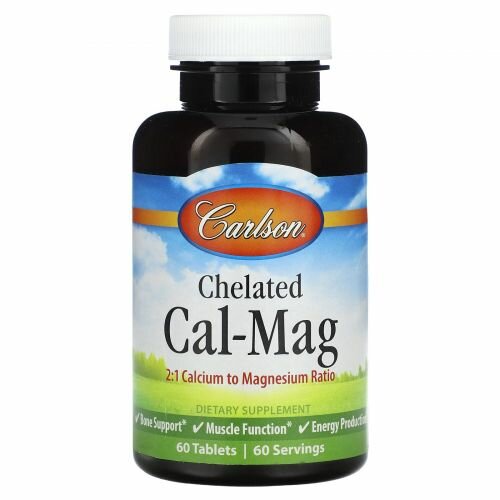 Carlson, Chelated Cal-Mag 2:1, Хелатный кальций-магний, 60 таблеток