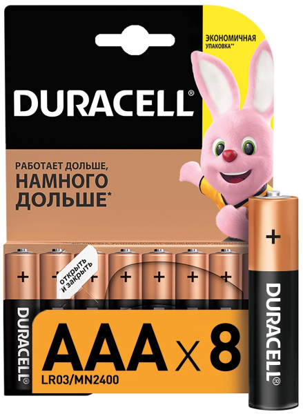 Набор батареек Duracell Plus CN LR03-8BL MN2400 AAA (8шт)