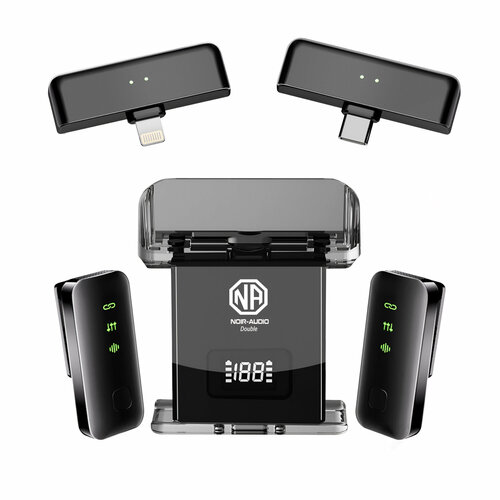 Двойной беспроводной петличный микрофон 2в1 NOIR-audio DOUBLE с разъемами Lightning Type-C и кейсом для зарядки 390000₽