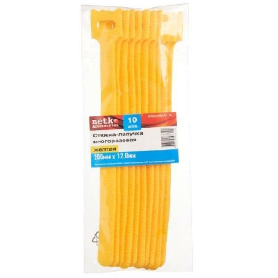 фото Стяжка-липучка многоразовая 200х12 (10шт), желтая