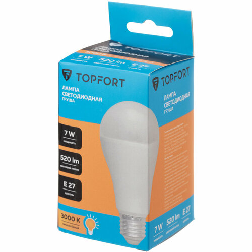 Лампа светодиодная Topfort E27 7W 3000K груша 2 штуки 387₽