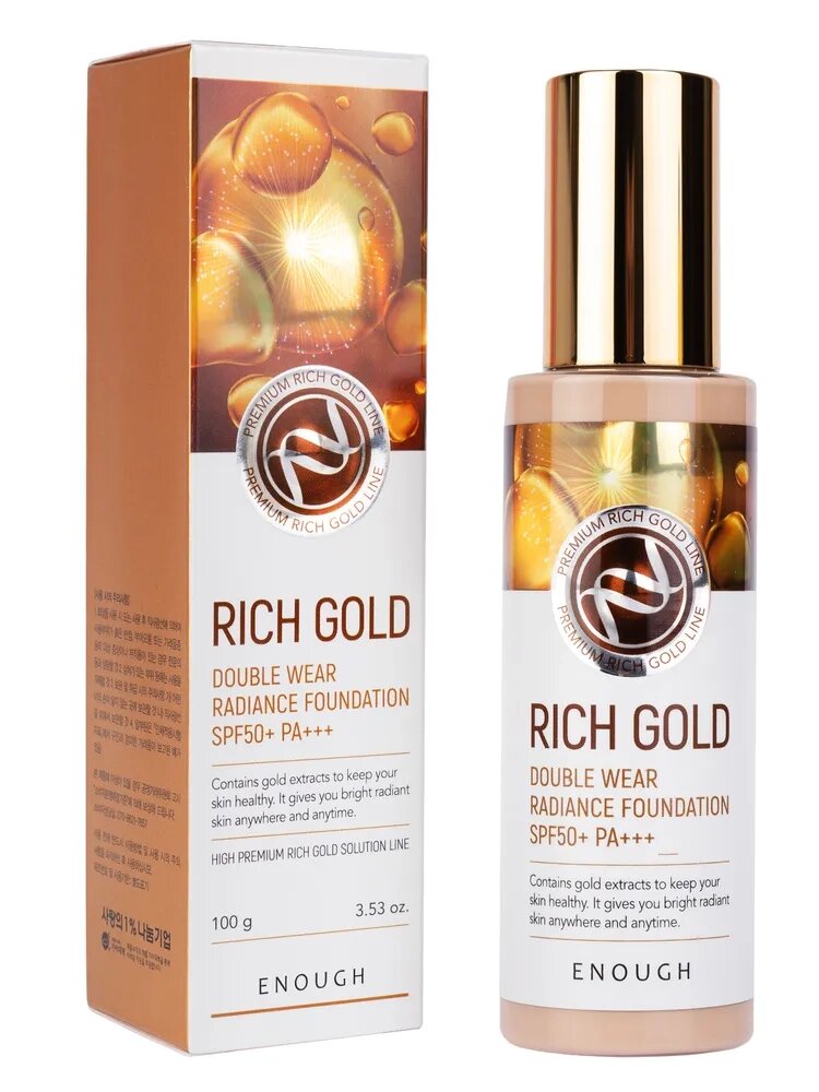 Enough Тональная основа для лица rich gold double wear radiance foundation spf50+ тон 21, 100 мл