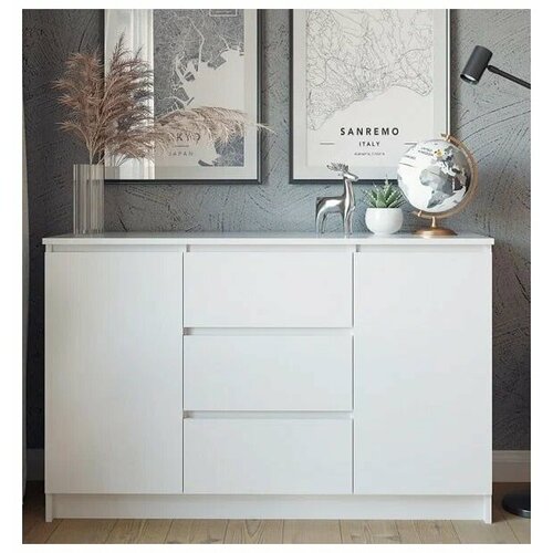 Комод без ручек белый матовый с ящиками и дверцами 120x77x40