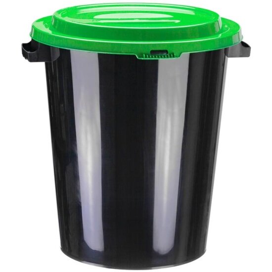 Бак для отходов Idea 40 л пластик, черный с зеленой крышкой М 2392