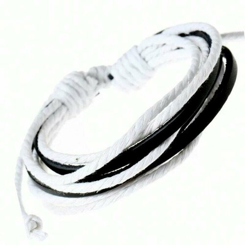 Браслет CosplaYcitY Фенечка, размер one size, черный, белый браслет из стальной цепочки и кожаных шнуров