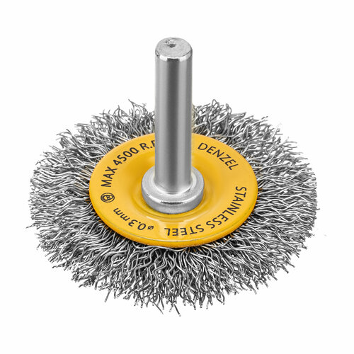 Щетка для дрели 50 мм Плоская со шпилькой нержавеющая витая проволока Denzel 744623 1000₽