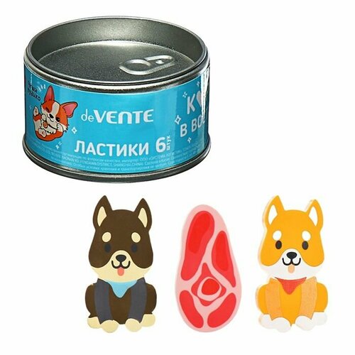 Ластик deVENTE Happy Friends набор 6 штук 42х22х7мм и 40х21х5мм железная банка 751₽