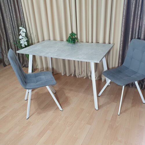 Изображение товара Кухонный стол Ник 130*80 см. Бетон светлый. Белые ножки