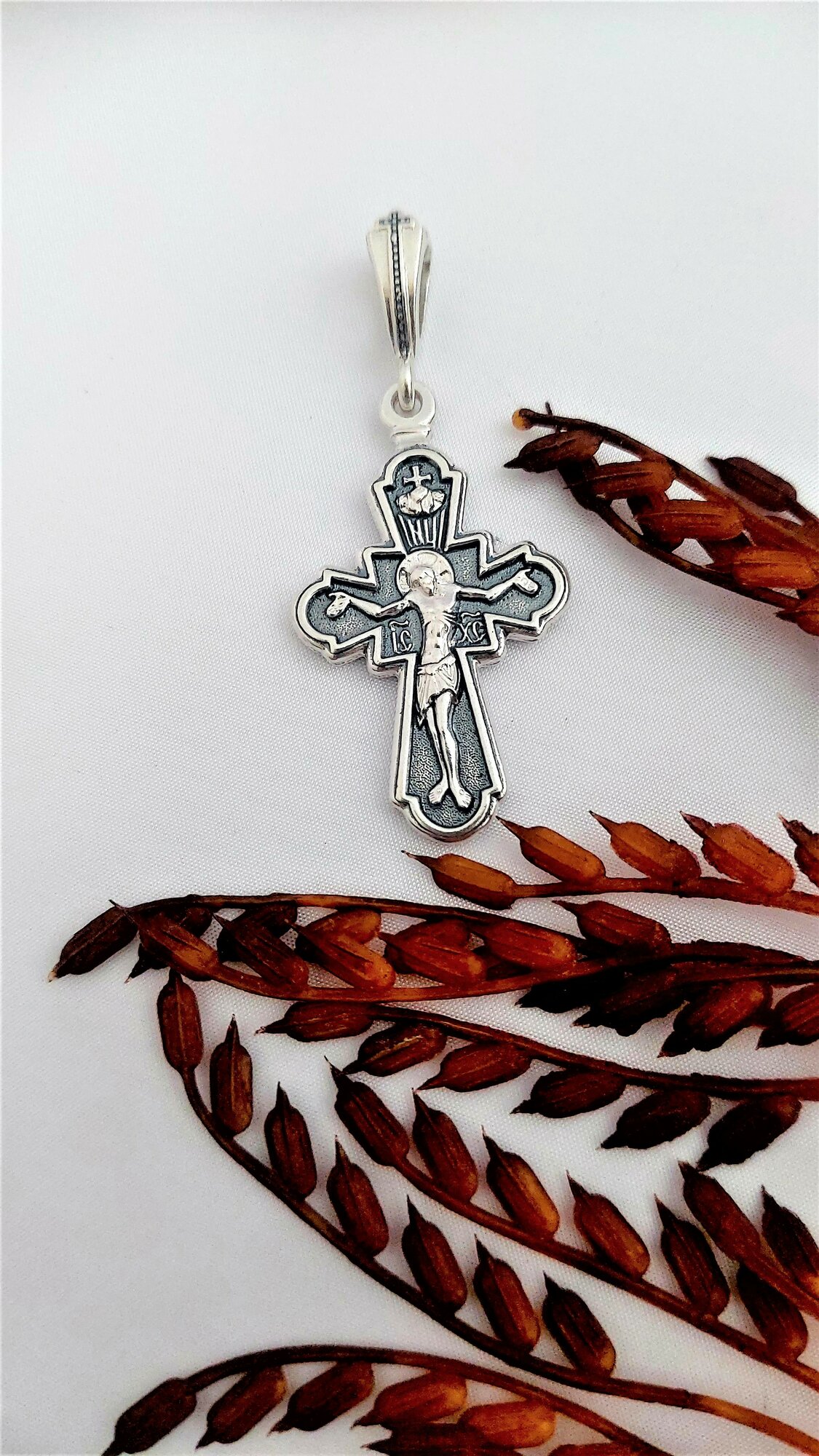 Крестик Леона Крест серебряный "Ангел Хранитель", серебро, 925 проба, чернение