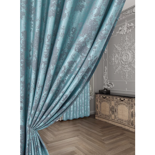 Шторы для комнаты, Блэкаут мрамор, Шторы мрамор, Занавески 300*270 см , Портьеры для кухни, спальни, гостиной и зала. Цвет: Бирюзовый