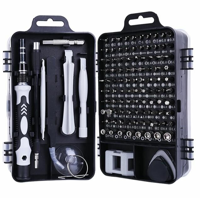 Набор отверток в 2х стороннем боксе серый 115 в 1