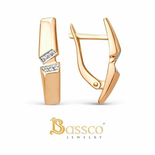 Серьги Bassco, красное золото, 585 проба, фианит, размер 30 мм, золотой