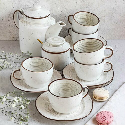 Чайный сервиз на 6 персон с чайником и сахарницей PL Proff Cuisine Fusion White 8253₽