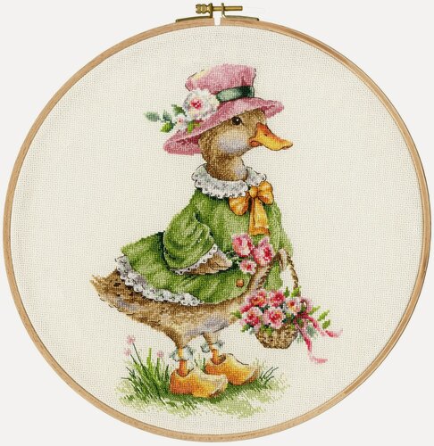 Изображение товара Набор для вышивания Золотое Руно ВК-083 "Стильная уточка", вышивка крестом, размер 26,4 на 19,3 см, мулине хлопок