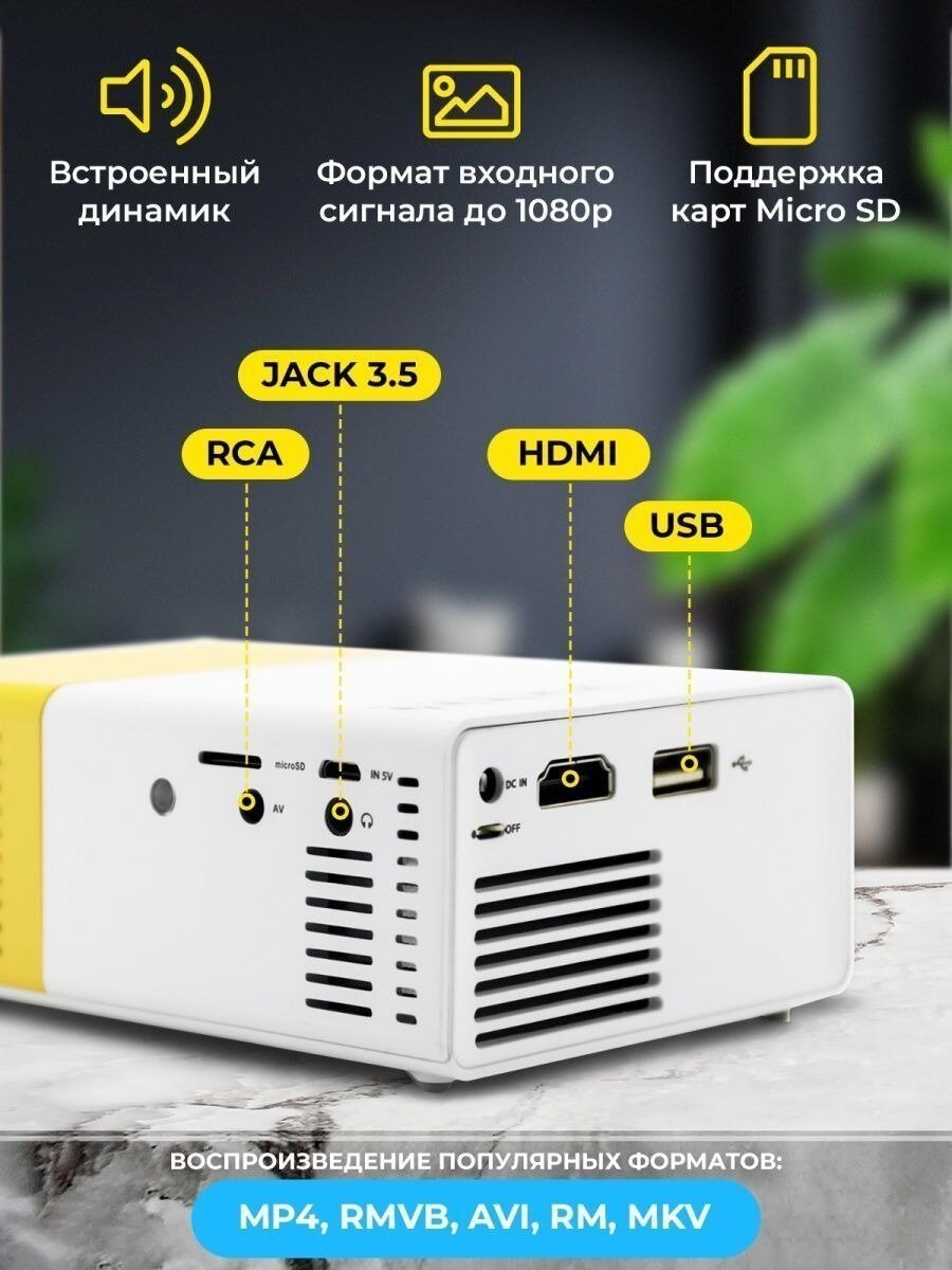 Мини проектор портативный для фильмов на стену, домашний кинотеатр, мультимедийный, для дома, презентаций, с динамиком — фото 1