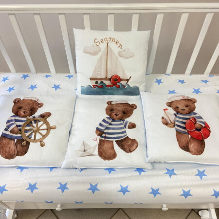 Мишка юнга Балуша Комплект в кроватку Балуша Мишка юнга 6 предметов Бязь Голубой