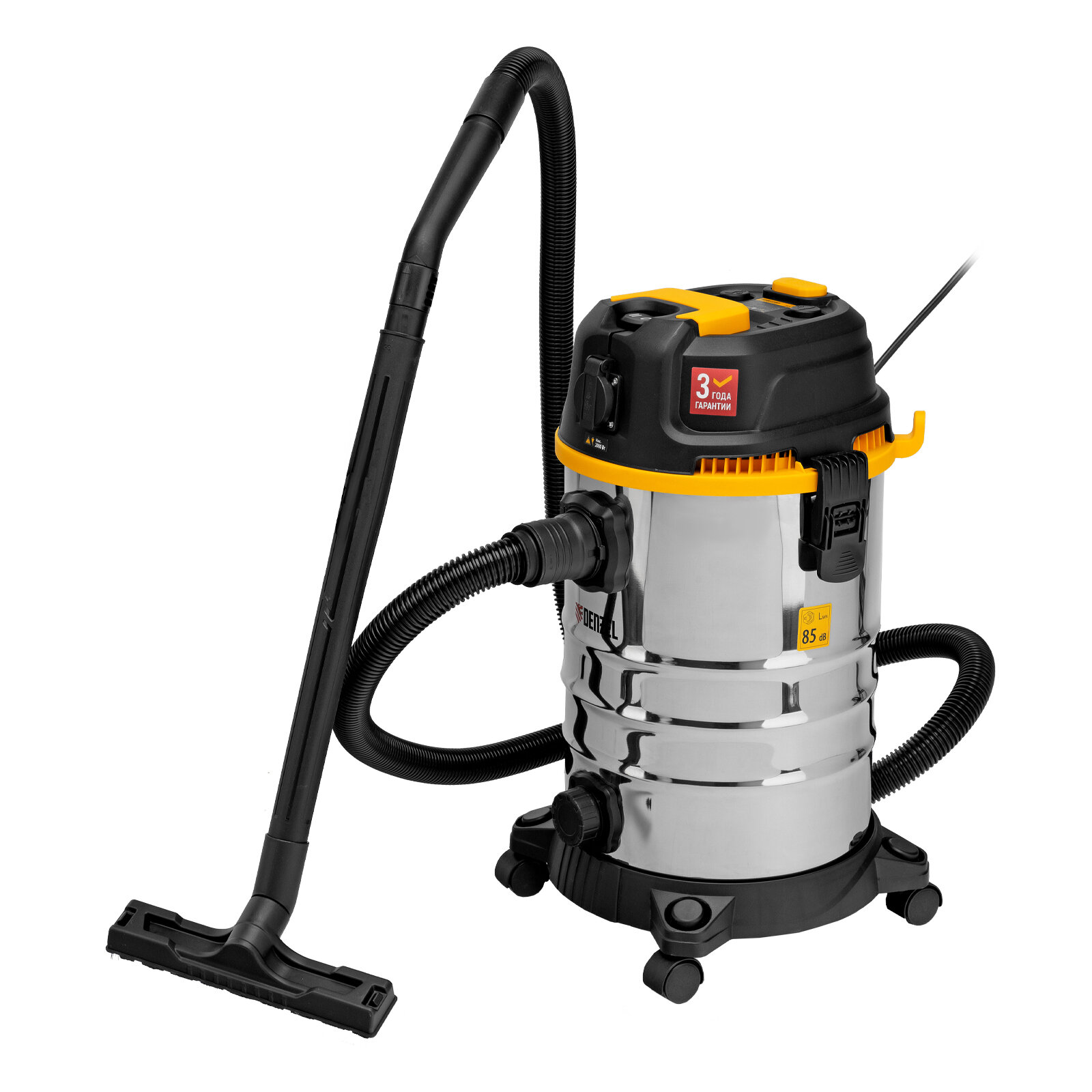 Пылесос строительный RVC30, 1400 Вт, бак 30 л, шланг 3 м, розетка с автосинхр. Denzel (28203)