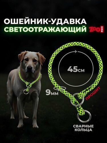 Изображение товара Ошейник-удавка ZOOONE с 2-я кольцами круглый светоотражающий 9 мм*45 см (киви) 76-1049