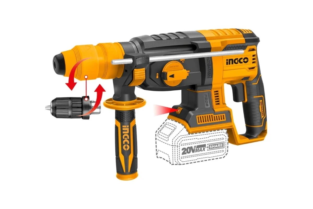 Перфоратор INGCO CRHLI202289, с литий-ионной батареей 20В, 2 аккумулятора, кейс — фото 1