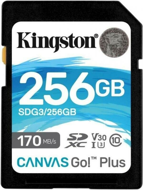 Карта памяти Kingston 256Gb SDXC Canvas Go Plus 170MB/s Read UHS-I, C10, U3, V30 Memory Card (SDG3/256Gb)