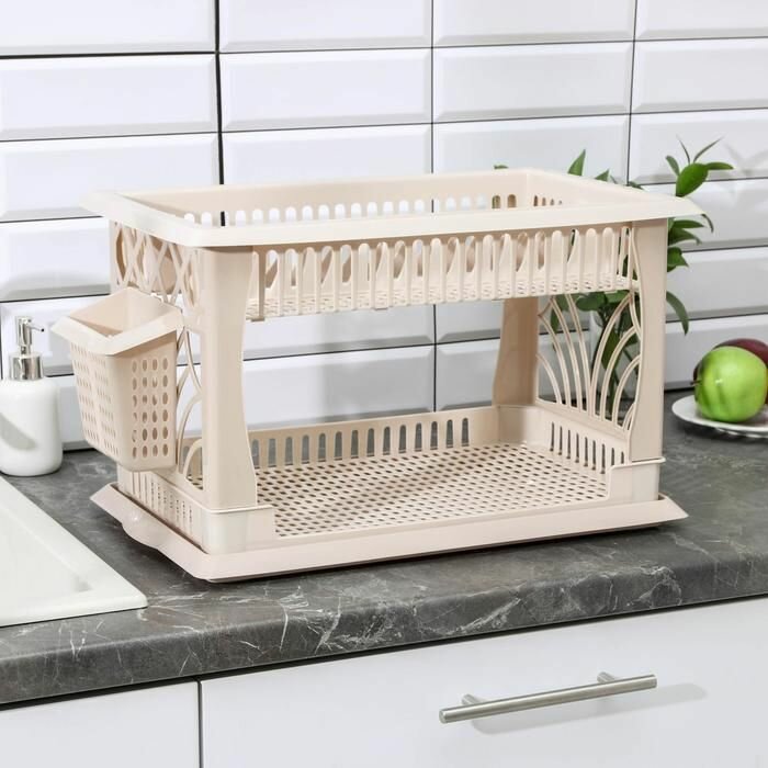 Сушилка для посуды Альтернатива 2-х ярусная "Мечта хозяйки", 48х30,5х30 см, бежевый