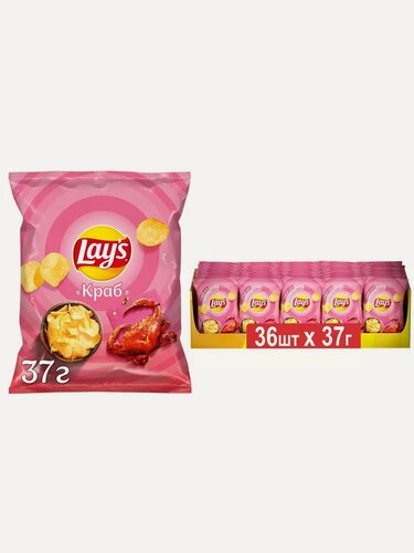 Изображение товара Чипсы картофельные Lay's Краб, картофельные, 36 упаковок по 37 г