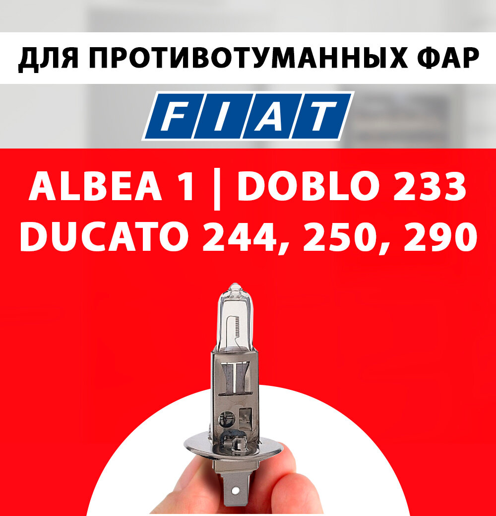 Противотуманки лампочки для Фиат Альбеа, Дукато, Добло / Противотуманная лампа птф Fiat Albea 1, Ducato 244 250 290, Doblo 233 галогенная 1 шт h1