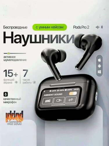 Изображение товара Наушники беспроводные A.PODS Pro 2 AIR TYPE-C c экраном LED шумоподавлением микрофоном и Bluetooth, черный