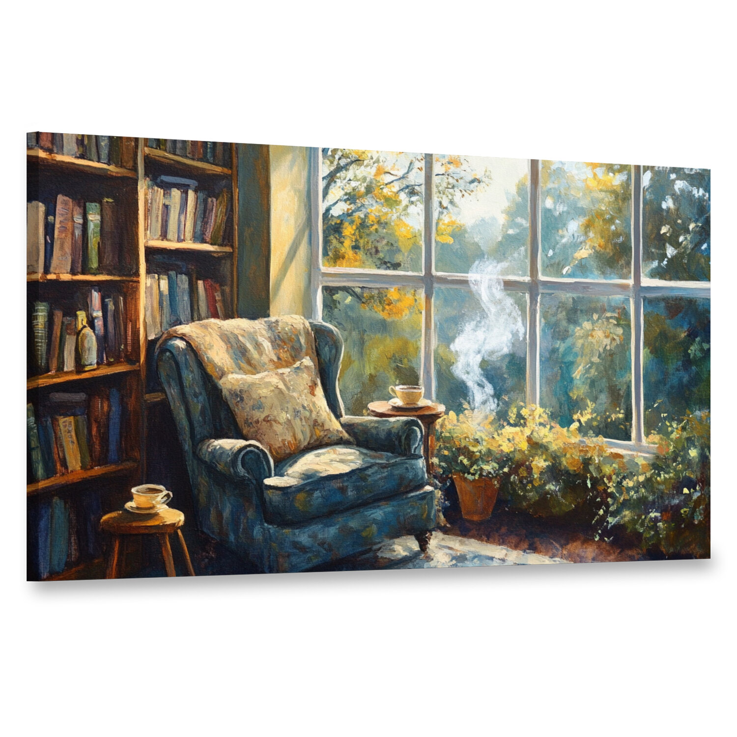 Картина на холсте интерьерная 100х60 см картина акрил уголок для чтения эркерное окно естественный свет кресло