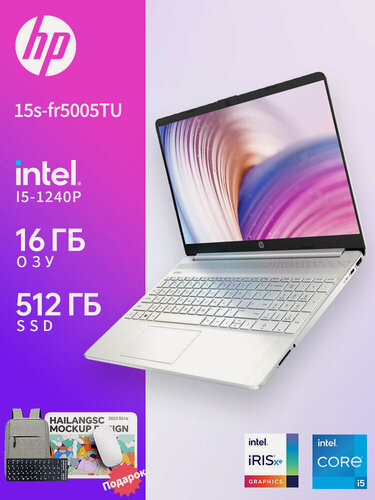 Изображение товара Ноутбук HP 15S-fr5005TU,15.6", IPS, Intel i5-1240P, DDR4 16ГБ, SSD 512ГБ, Windows 11 Pro + Office 365