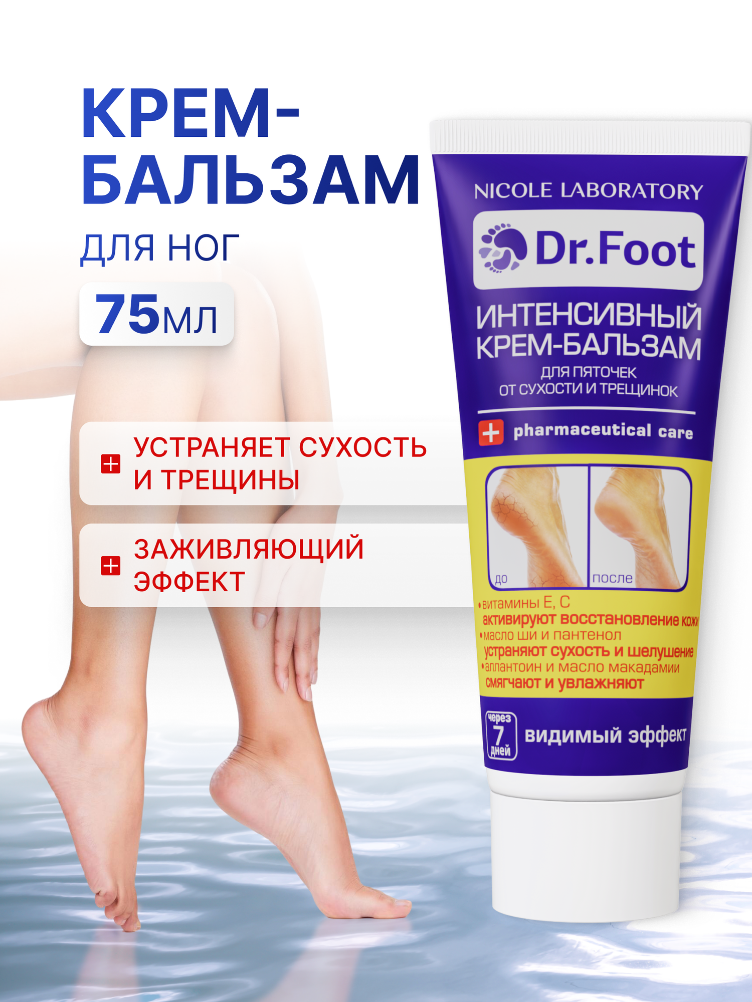 Крем для ног с мочевиной, бальзам от сухости и трещин Dr.Foot, 75 мл